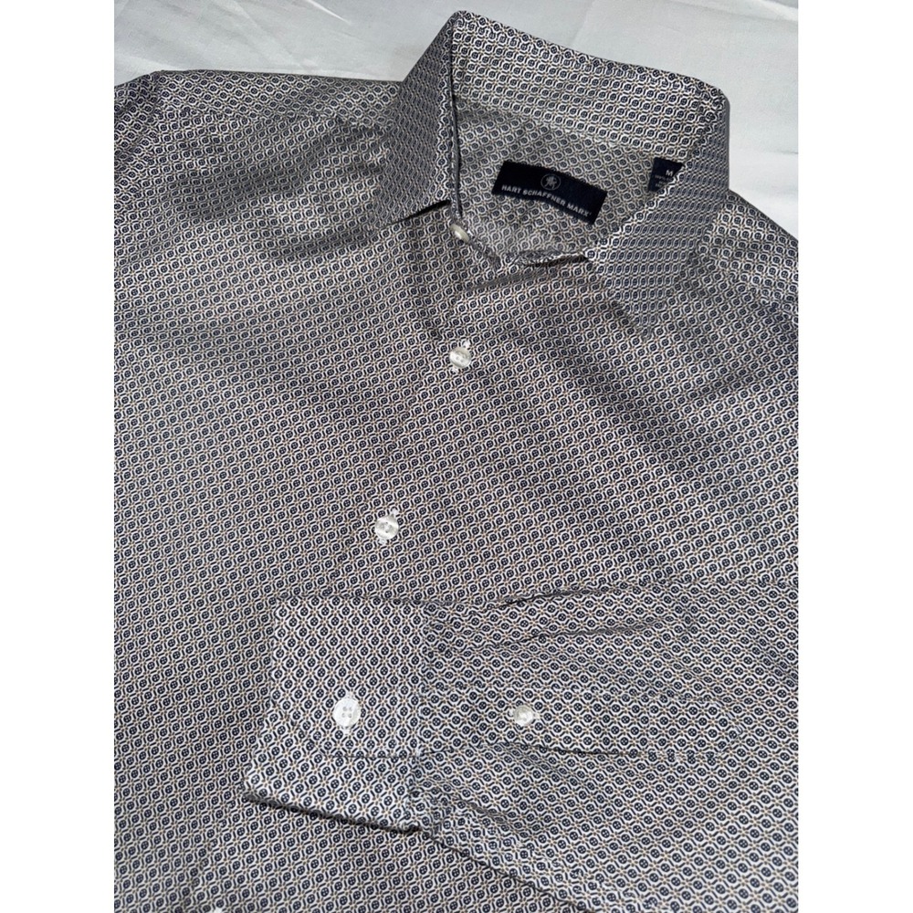 Hart Schaffner Marx Men's Medium Gray Geometric Print Button Front 100% Cotton